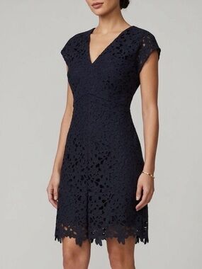 Banana Republic Navy Floral Lace V-Neck Sheath Dress